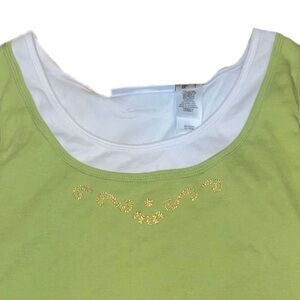 Light green layered y2k tank top with gold stitching